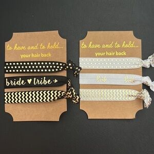 2 packs of Bridal Party Hair Ties, 3 Black & 3 White Bride & Bride Tribe ties